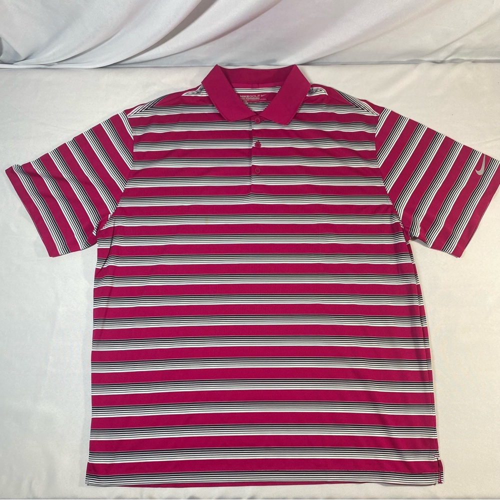 Nike Dri-Fit Tour Performance Polo Shirt Mens Pink Striped Size 2XL